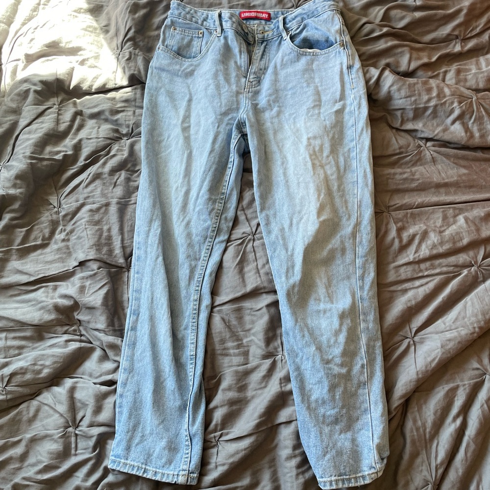 Light Blue High Waisted Straight Leg Mom Jeans